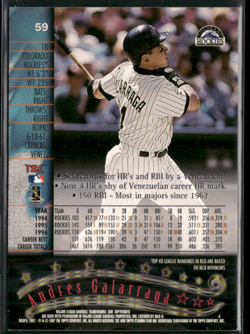 Andres Galarraga 1997 Stadium Club #59 Colorado Rockies