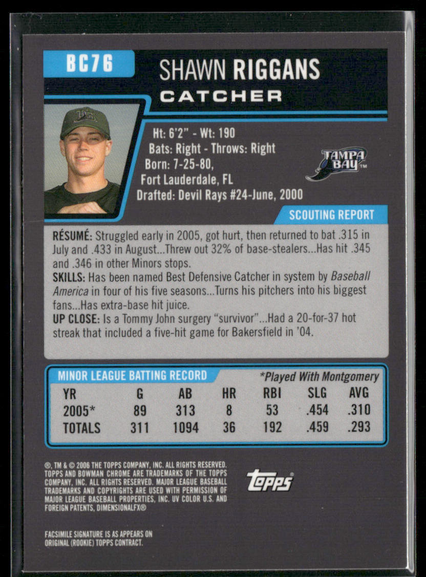 Shawn Riggans 2006 Bowman Chrome Prospects #BC76 Tampa Bay Devil Rays