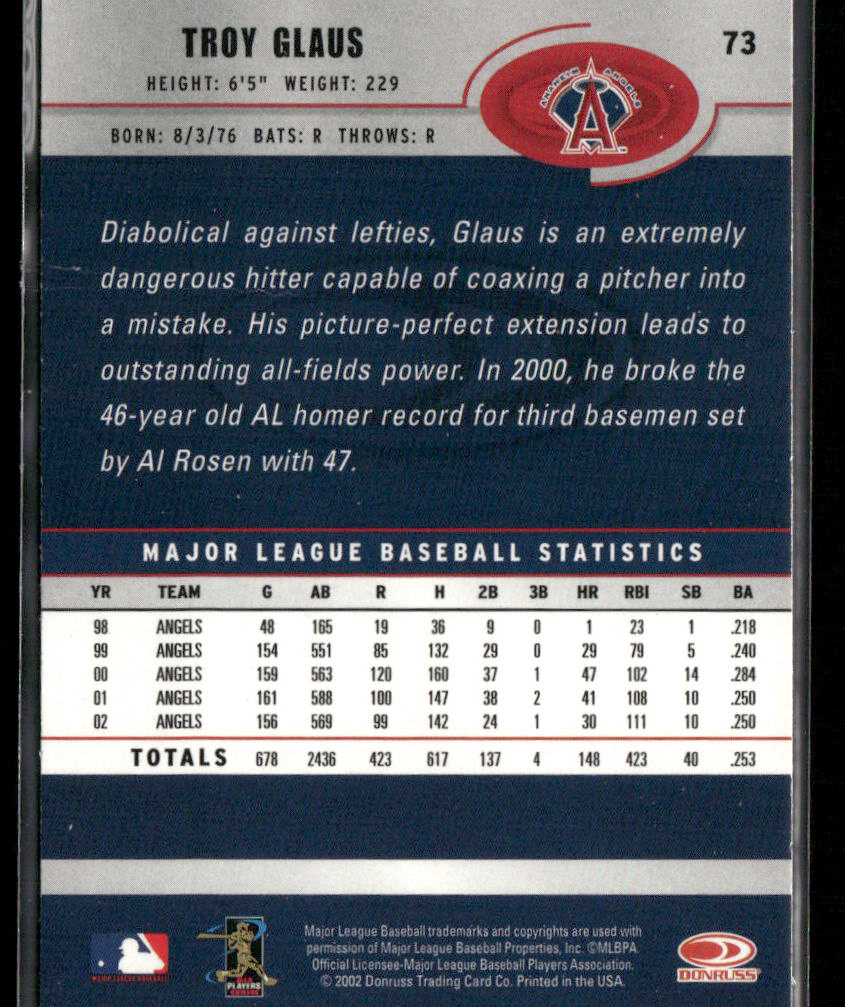 Troy Glaus 2003 Donruss #73 Anaheim Angels