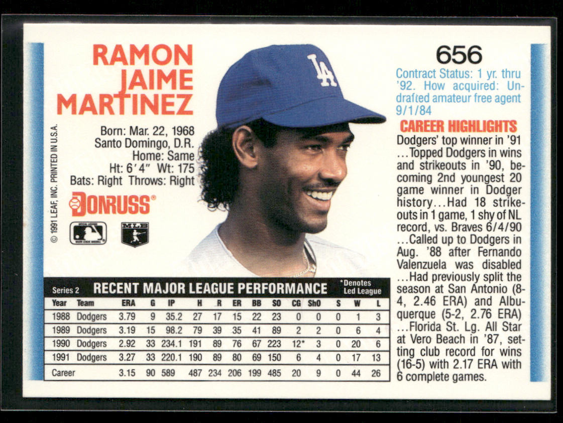 Ramon Martinez 1992 Donruss #656 Los Angeles Dodgers