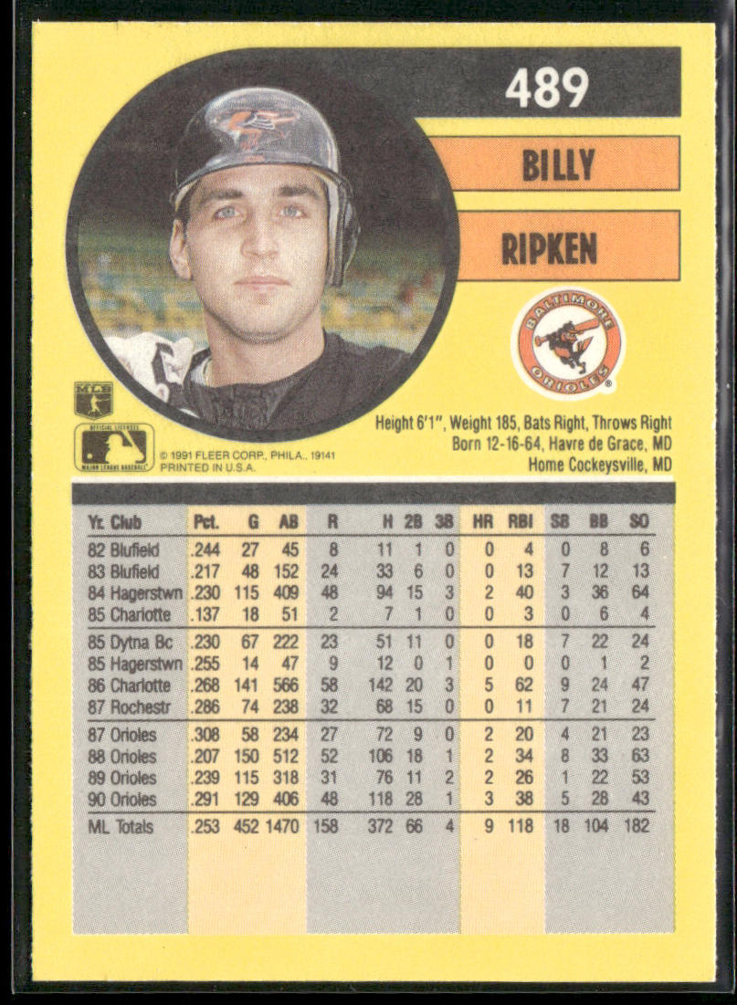 Billy Ripken 1991 Fleer #489 Baltimore Orioles