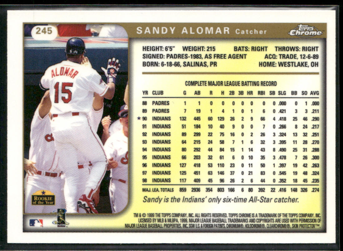Sandy Alomar 1999 Topps Chrome #245 Cleveland Indians