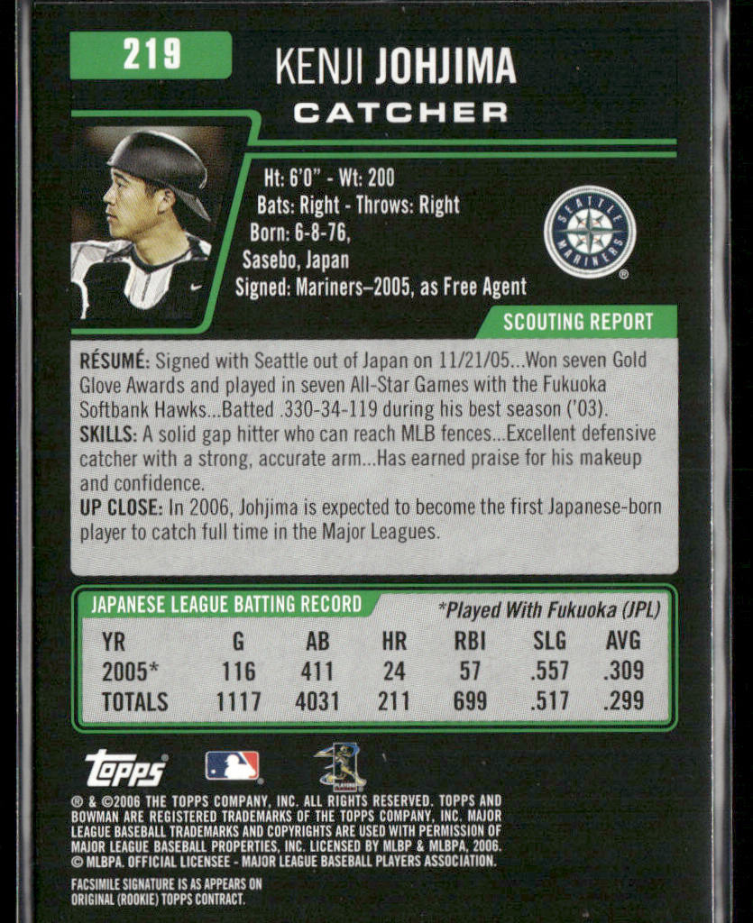 Kenji Johjima 2006 Bowman #219 RC Seattle Mariners