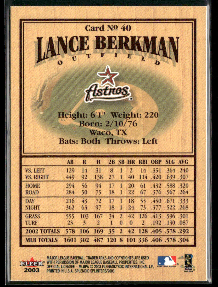 Lance Berkman 2003 Fleer Splendid Splinters #40 Houston Astros