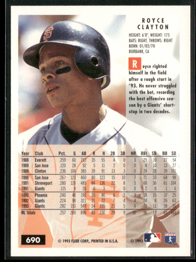 Royce Clayton 1994 Fleer #690 San Francisco Giants