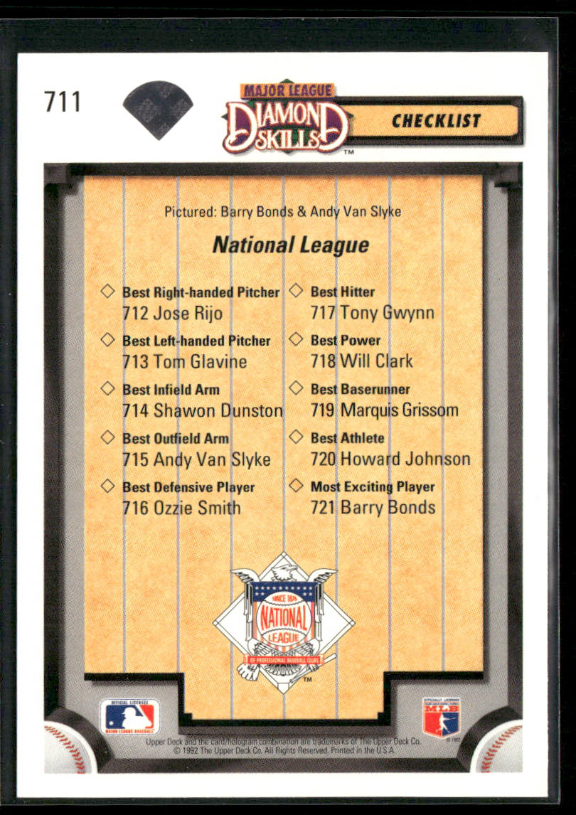 Diamond Skills (Barry Bonds / Andy Van Slyke) DS, CL 1992 Upper Deck #711