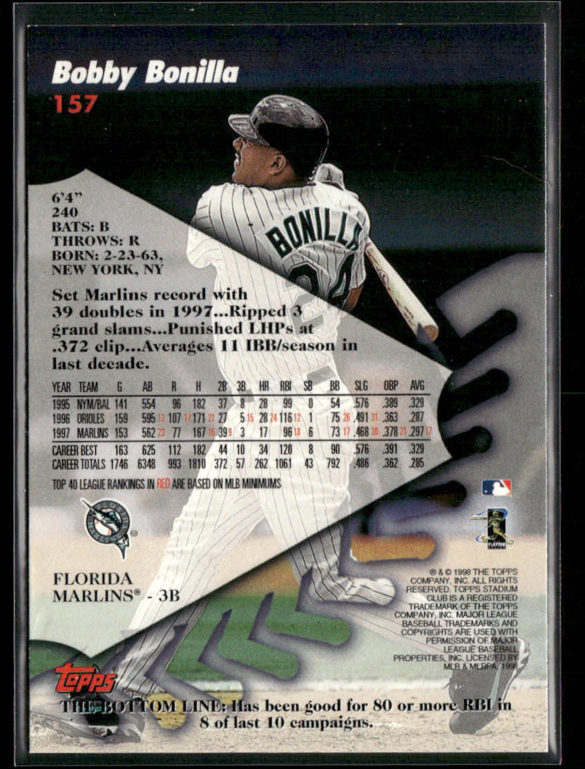 Bobby Bonilla 1998 Stadium Club #157 Florida Marlins
