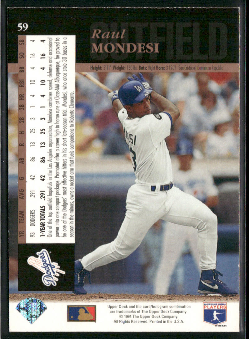 Raul Mondesi 1994 Upper Deck Electric Diamond #59b Los Angeles Dodgers