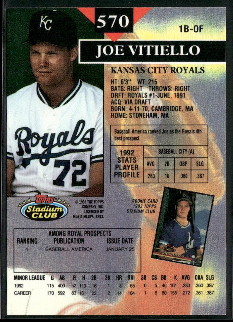 Joe Vitiello 1993 Stadium Club #570 Kansas City Royals