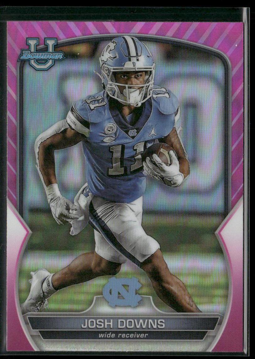 Josh Downs 2022 Bowman University Chrome Pink Refractor #30 Tar Heels