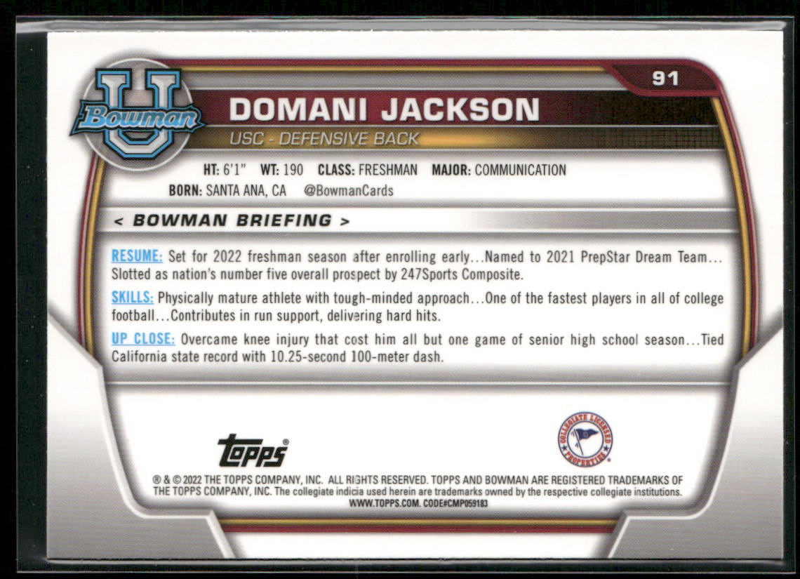Domani Jackson 2022 Bowman University Chrome #91 USC Trojans