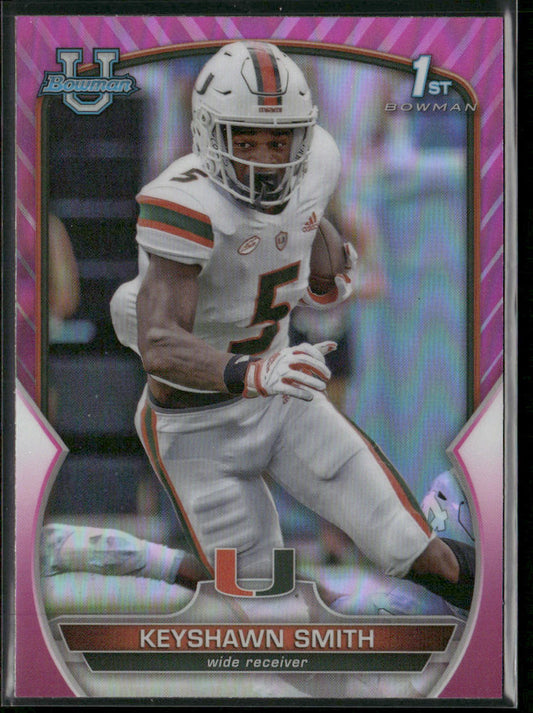 Keyshawn Smith 2022 Bowman University Chrome Pink Refractor #55 Miami Hurricanes