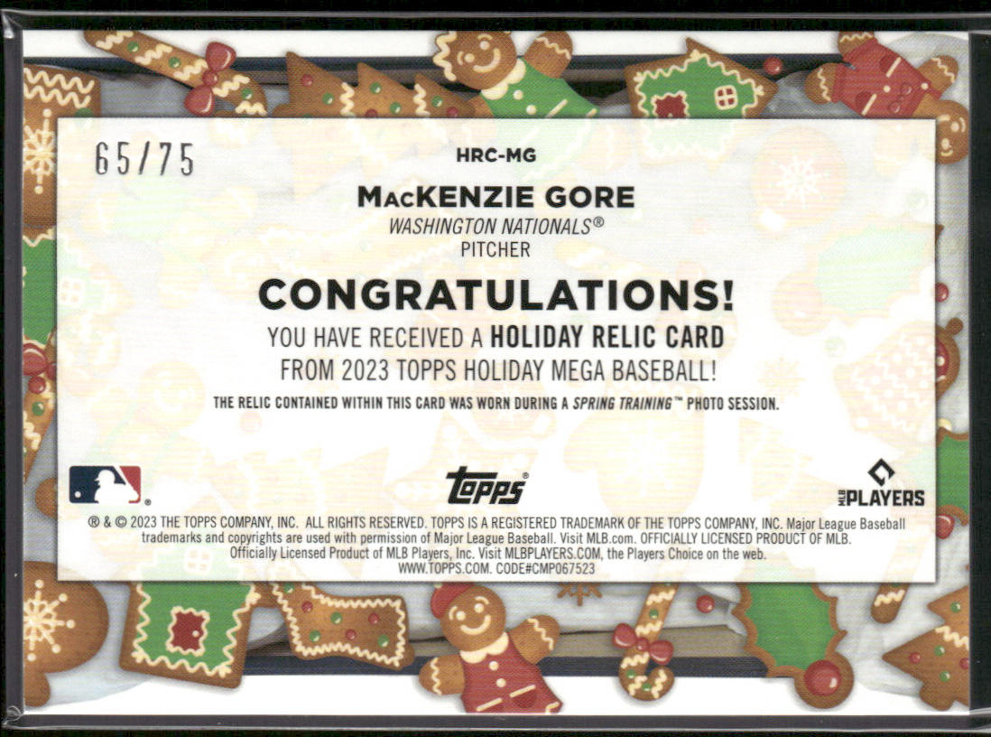 MacKenzie Gore 2023 Topps Holiday Holiday Relics #HRC-MG SN,MEM Nationals