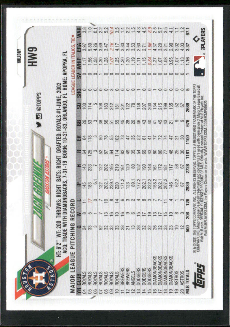 Zack Greinke 2021 Topps Holiday #HW9 Houston Astros