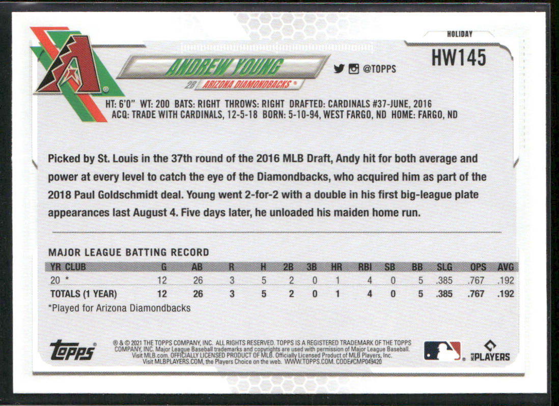 Andrew Young 2021 Topps Holiday #HW145 RC Arizona Diamondbacks