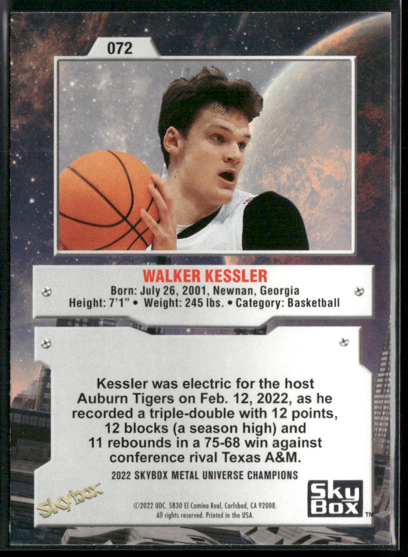 Walker Kessler 2022 SkyBox Metal Universe Champions #072 back