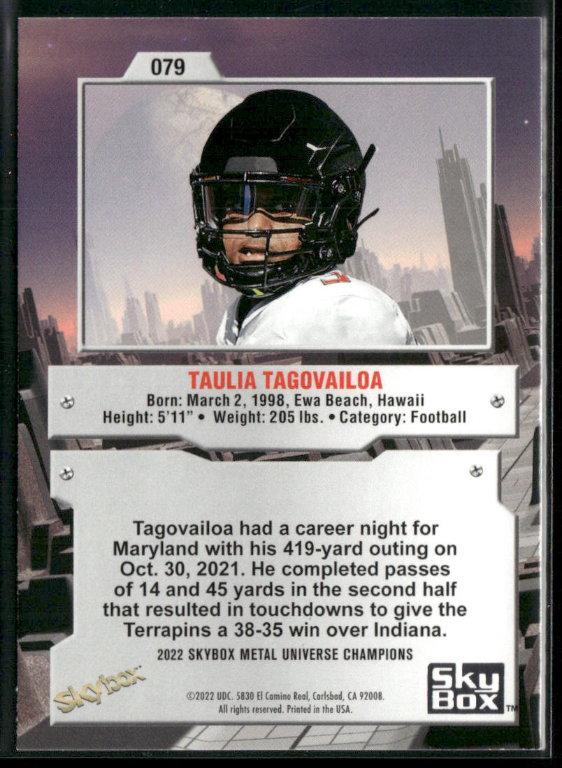 Taulia Tagovailoa 2022 SkyBox Metal Universe Champions #079 back