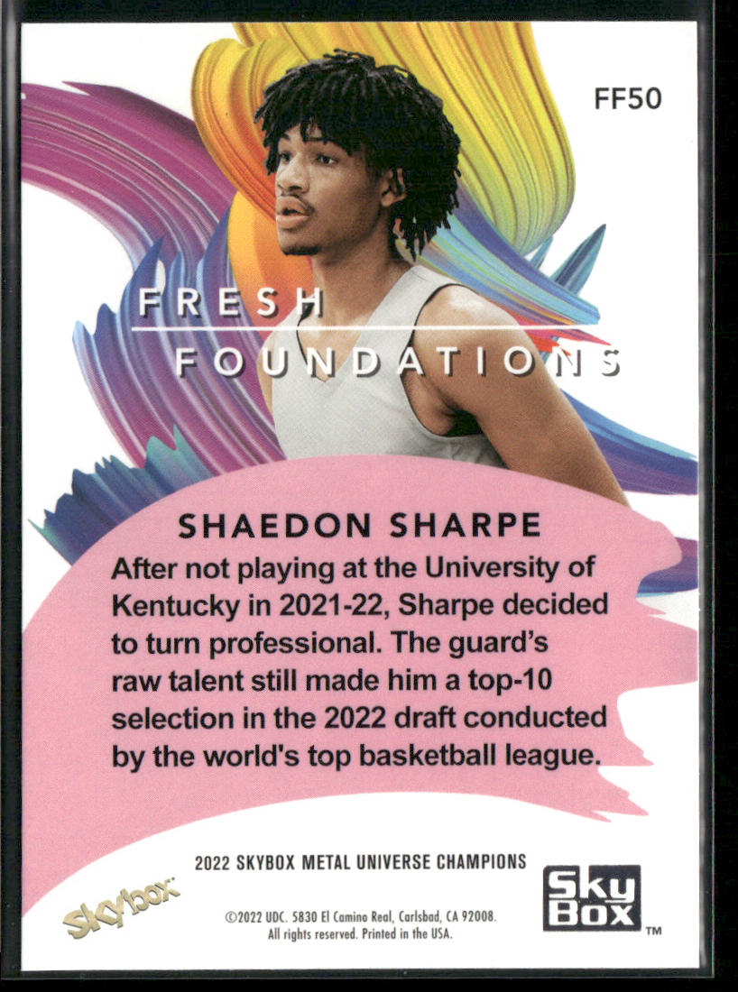 Shaedon Sharpe 2022 SkyBox Metal Universe Champions Fresh Foundations #FF50