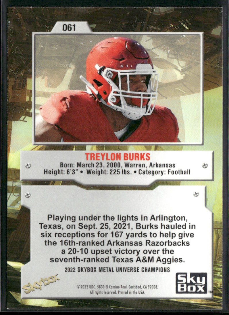 Treylon Burks 2022 SkyBox Metal Universe Champions #061 back