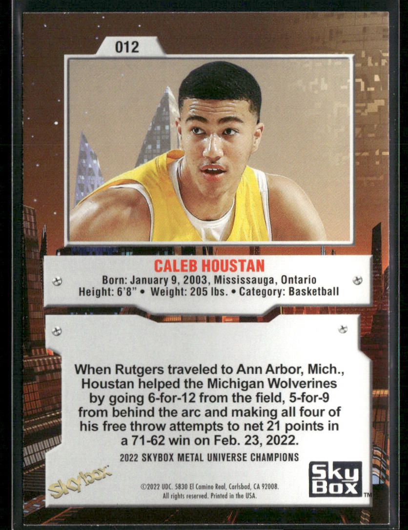 Caleb Houstan 2022 SkyBox Metal Universe Champions #012 back