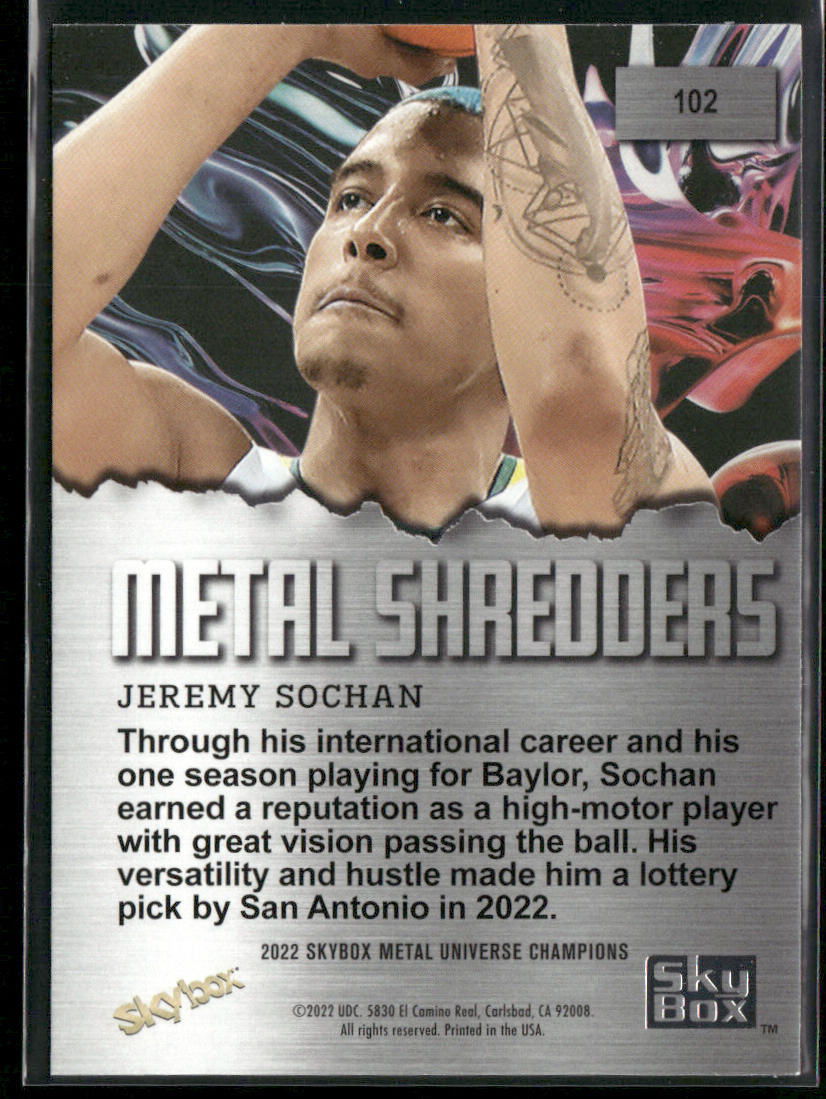 Jeremy Sochan 2022 SkyBox Metal Universe Champions Aqua #102