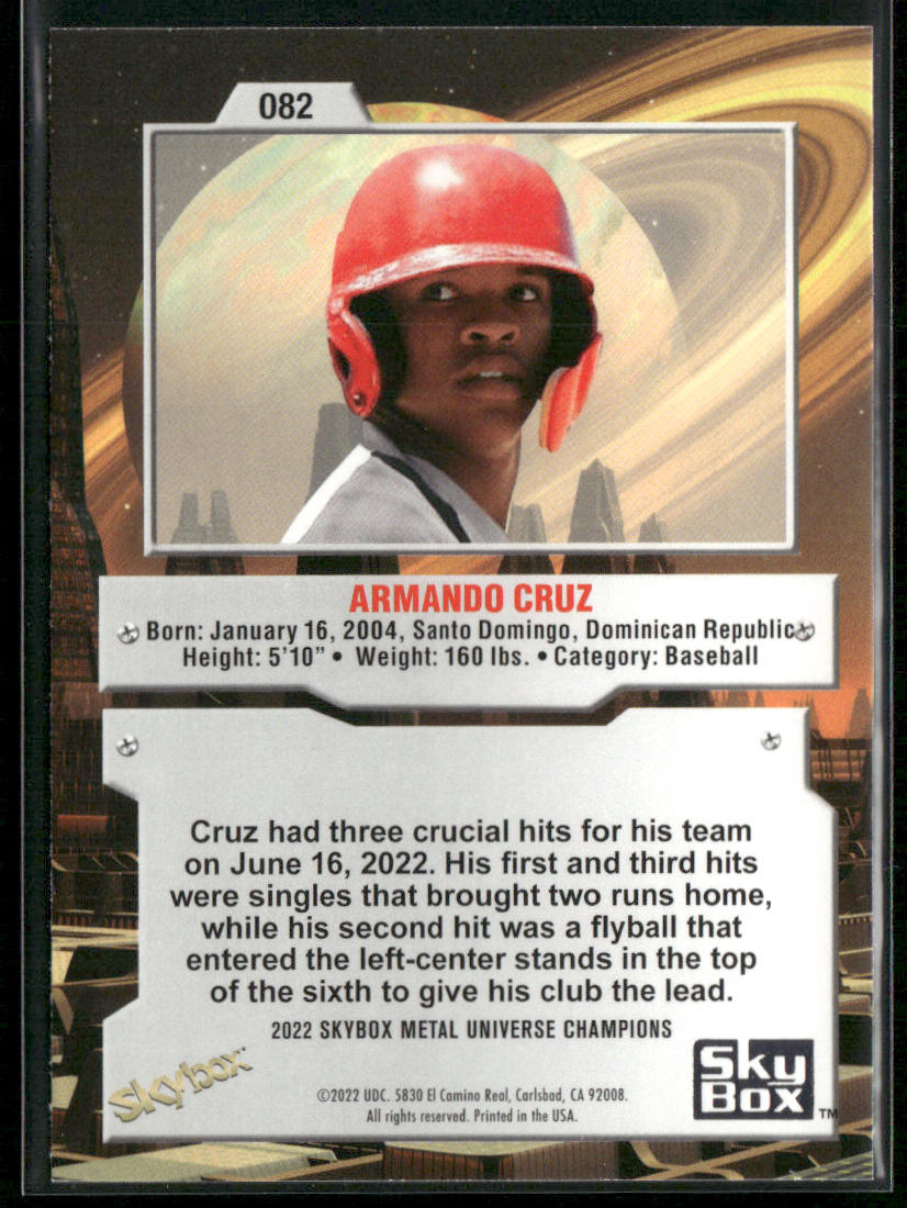 Armando Cruz 2022 SkyBox Metal Universe Champions #082 back