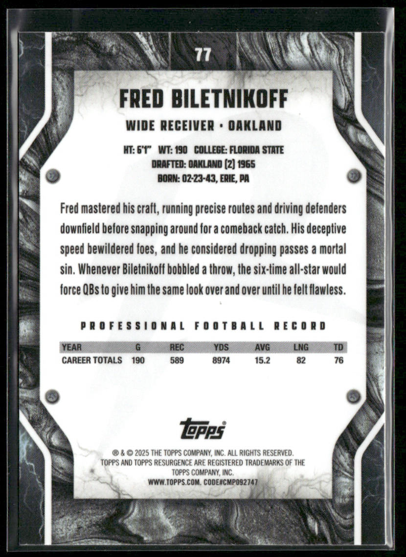 Fred Biletnikoff 2024 Topps Resurgence #77 Oakland Raiders
