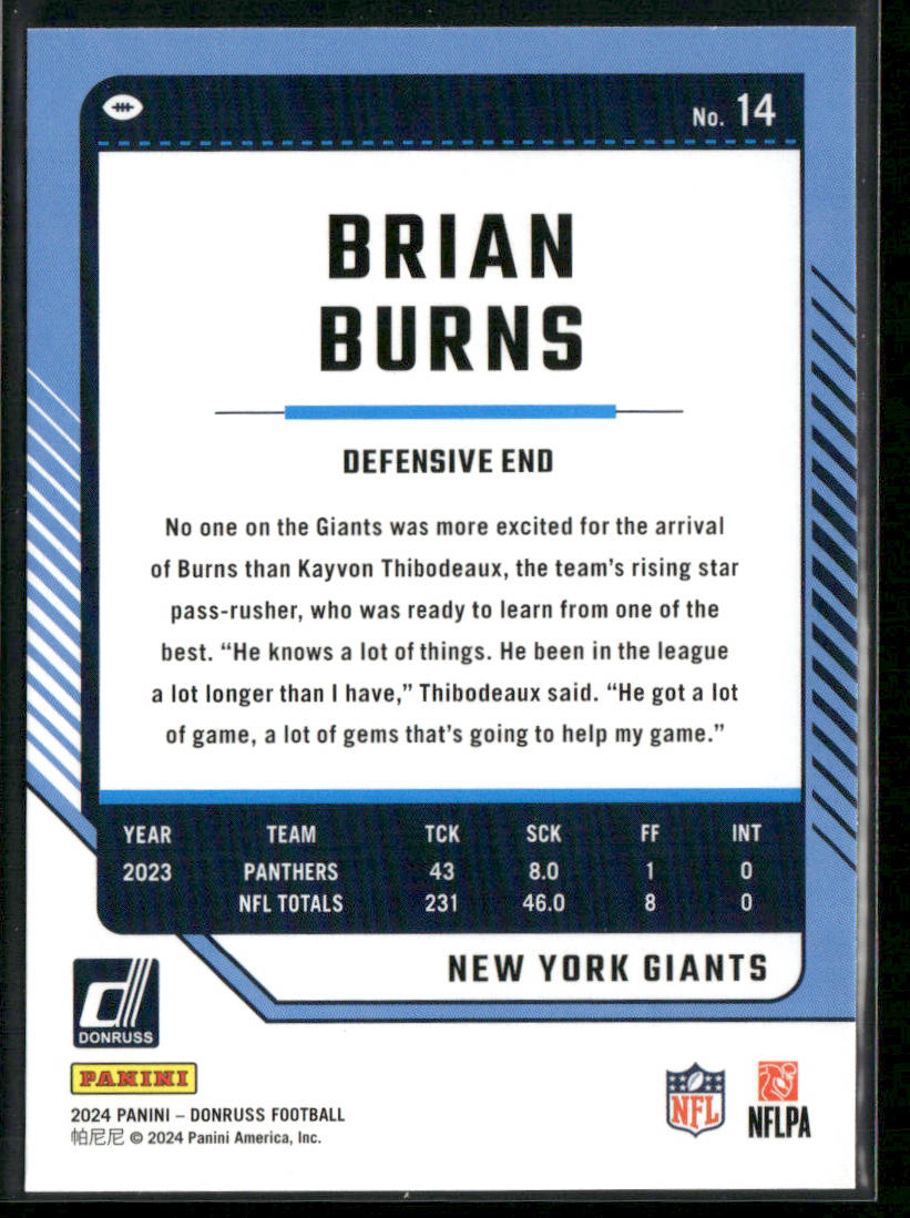 Brian Burns 2024 Donruss #14 New York Giants