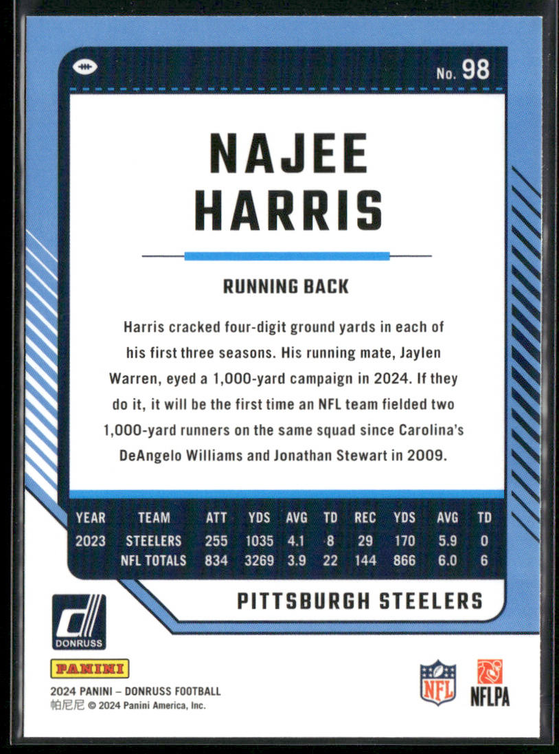 Najee Harris 2024 Donruss #98 Pittsburgh Steelers back