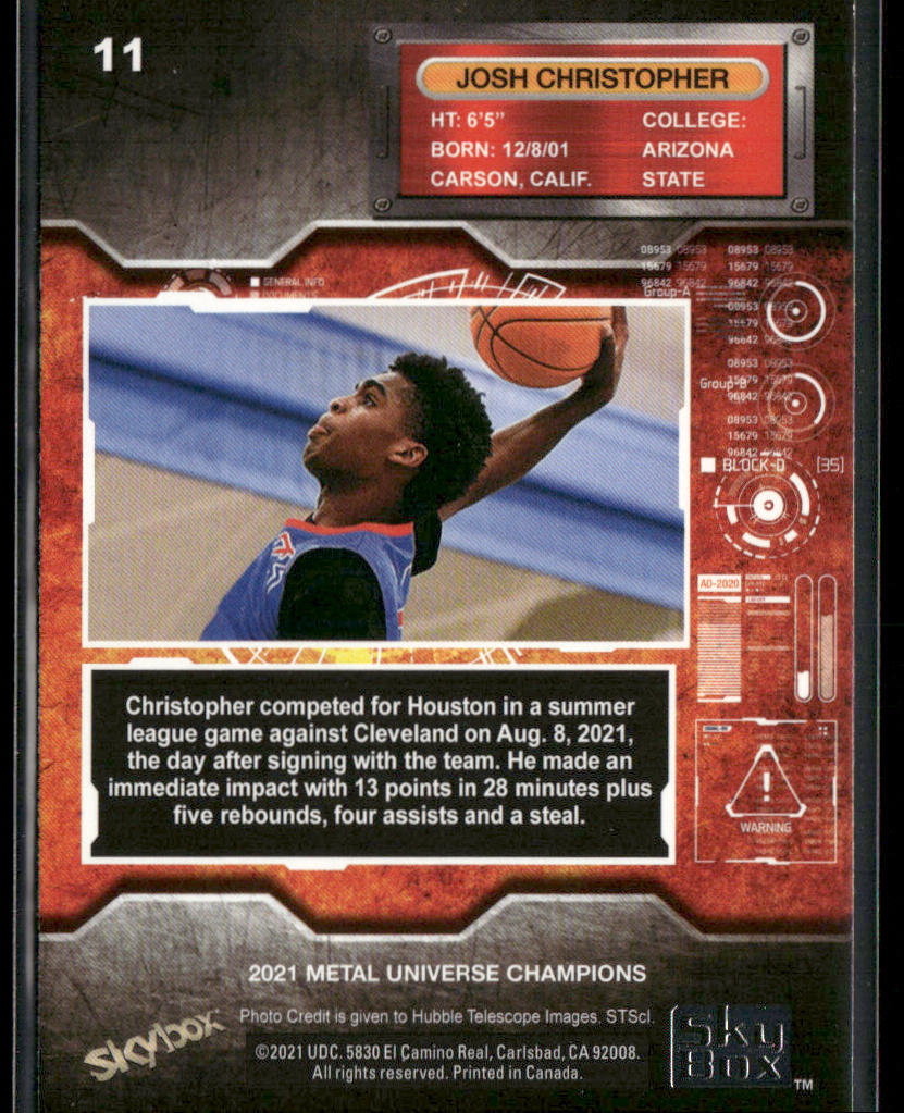 Josh Christopher 2021 SkyBox Metal Universe Champions #11 back