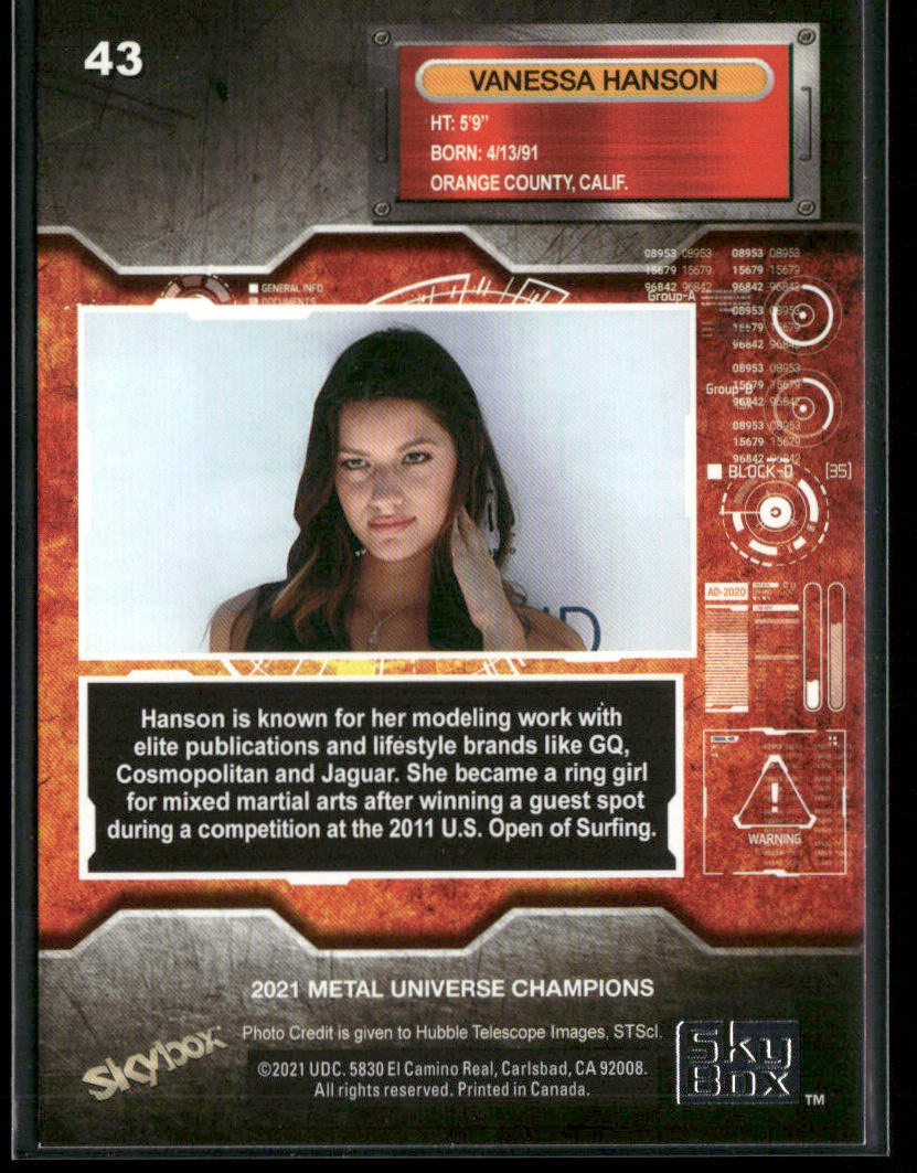 Vanessa Hanson 2021 SkyBox Metal Universe Champions #43 back