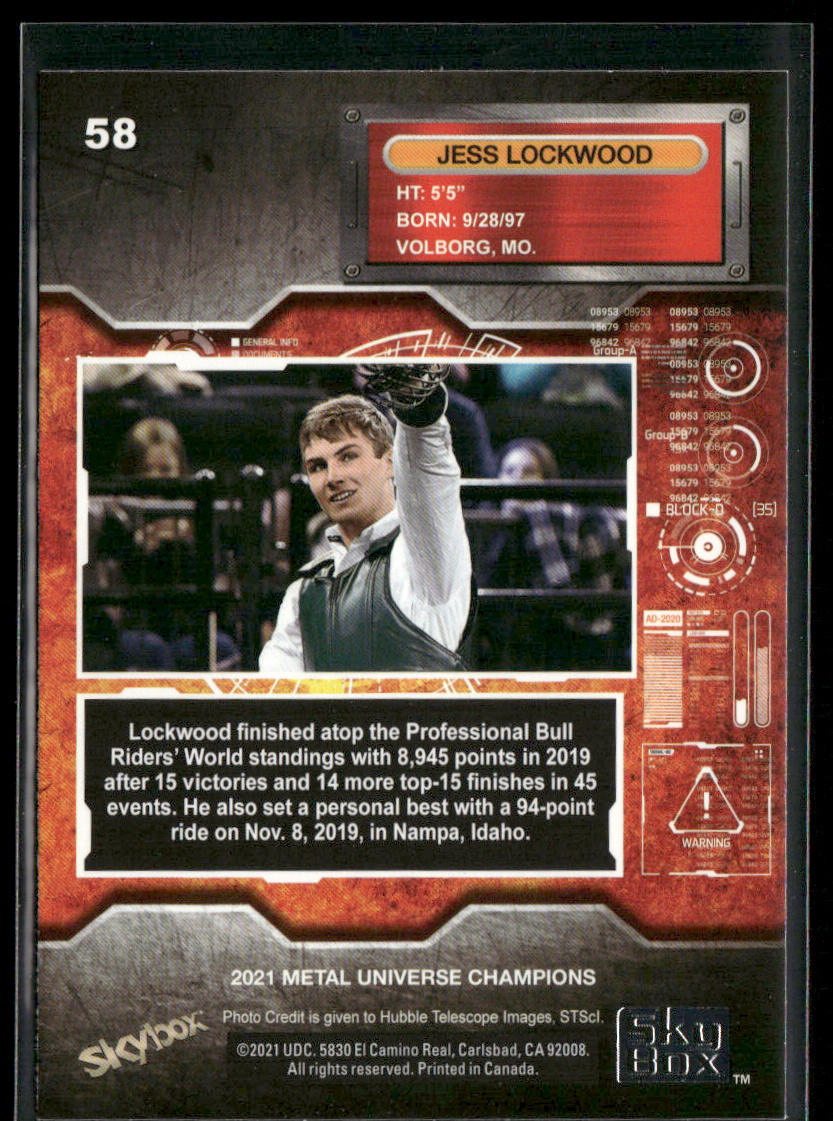 Jess Lockwood 2021 SkyBox Metal Universe Champions #58 back