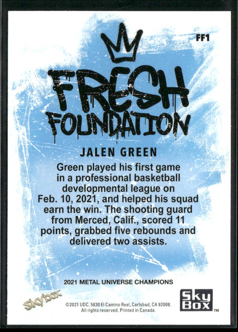 Jalen Green 2021 SkyBox Metal Universe Champions Fresh Foundation #FF1