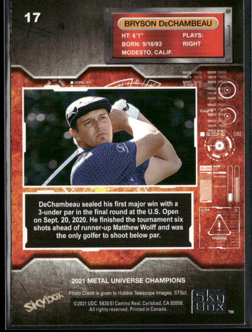 Bryson DeChambeau 2021 SkyBox Metal Universe Champions #17 back