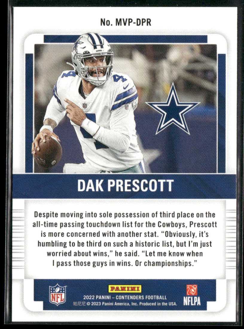Dak Prescott 2022 Panini Contenders MVP Contenders Emerald #MVP-DPR Cowboys