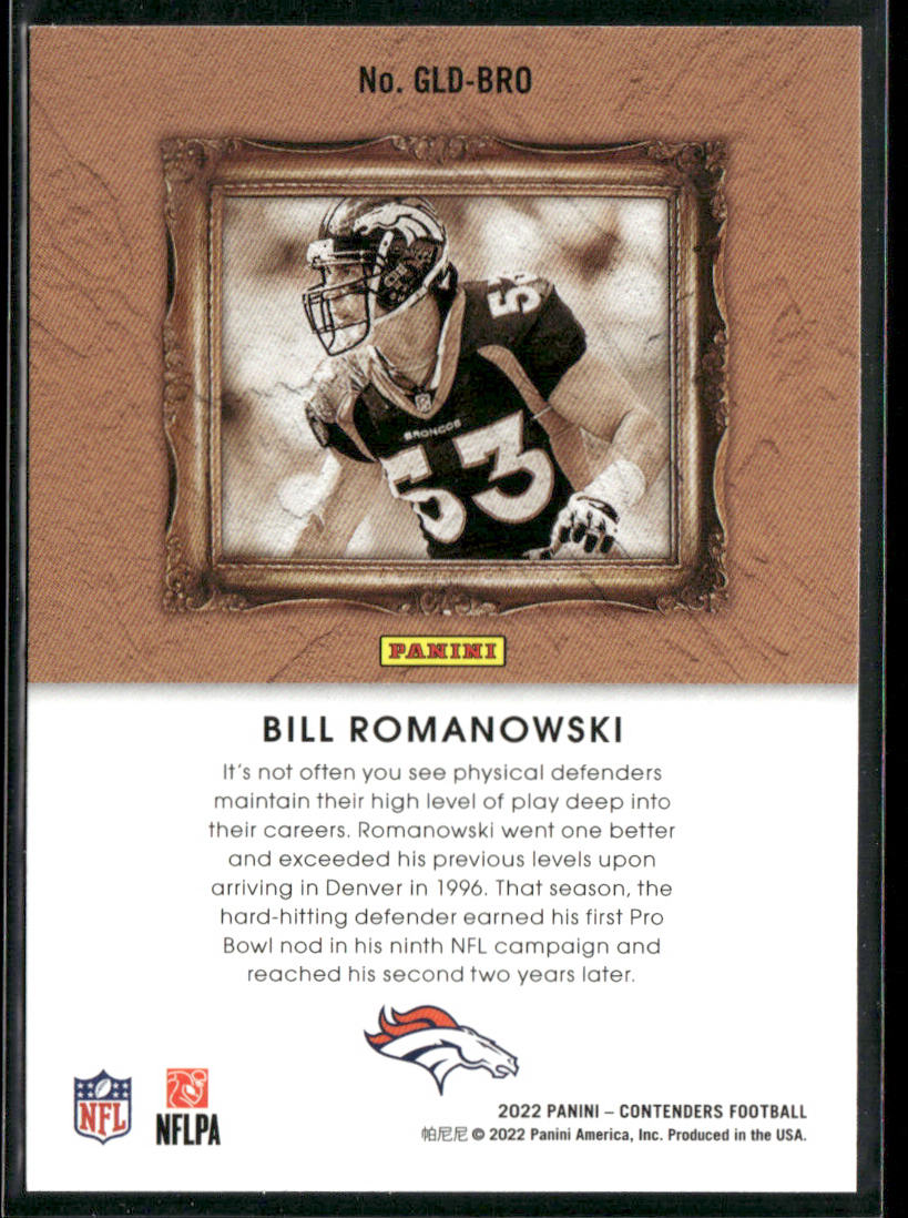 Bill Romanowski 2022 Panini Contenders Gladiators Emerald #GLD-BRO Broncos back