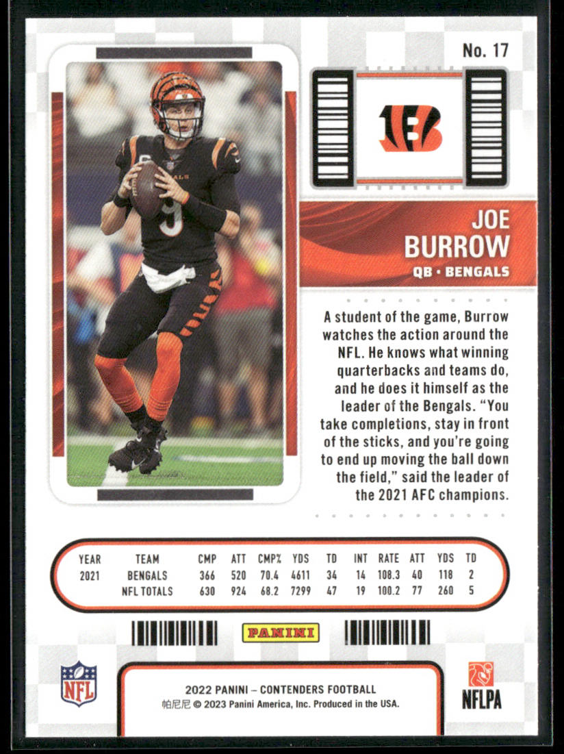 Joe Burrow 2022 Panini Contenders #17 Cincinnati Bengals