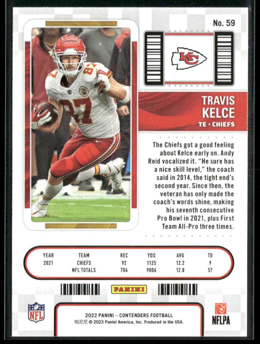 Travis Kelce 2022 Panini Contenders #59 Kansas City Chiefs back