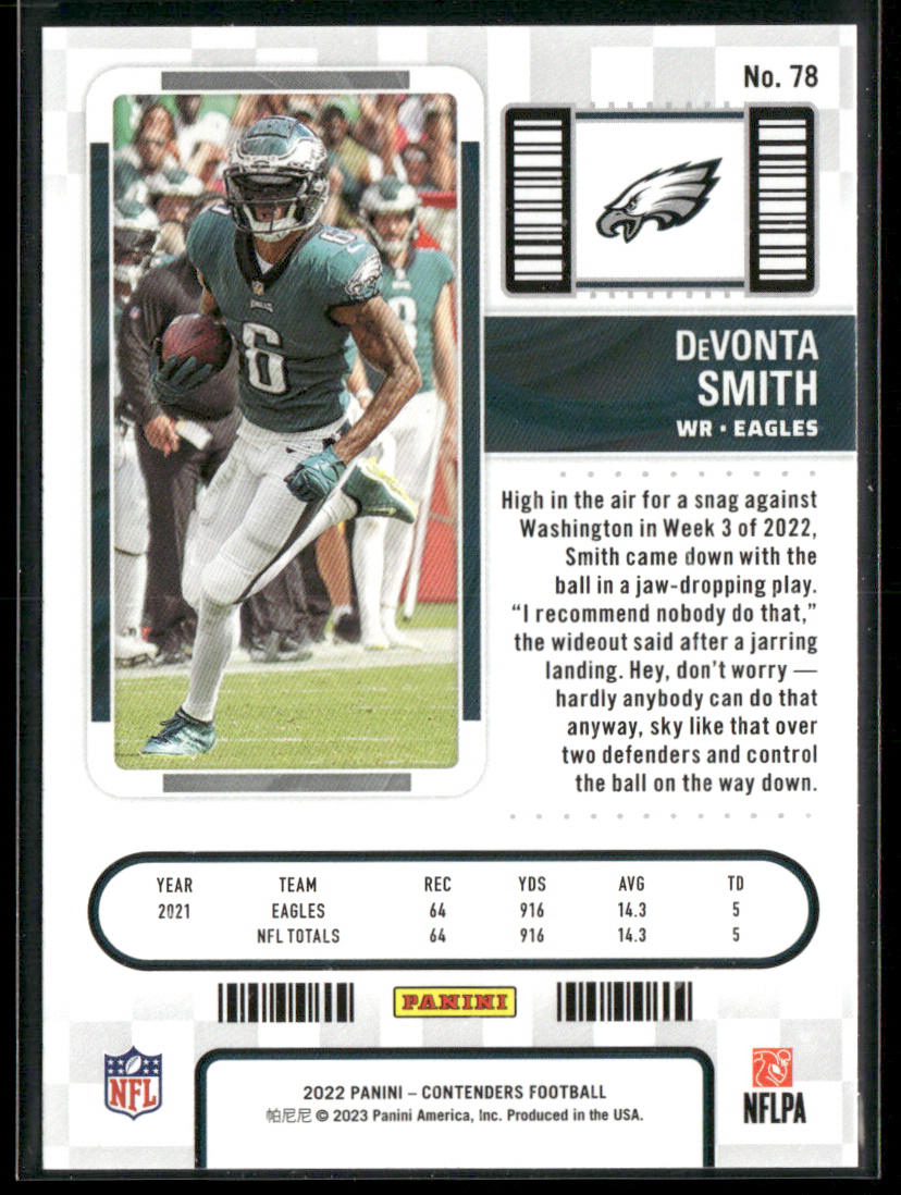 DeVonta Smith 2022 Panini Contenders #78 Philadelphia Eagles