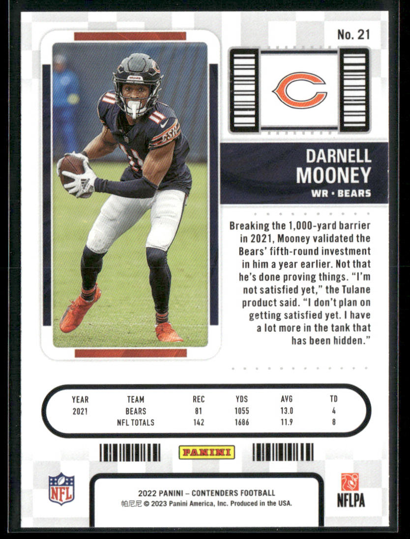 Darnell Mooney 2022 Panini Contenders #21 Chicago Bears back