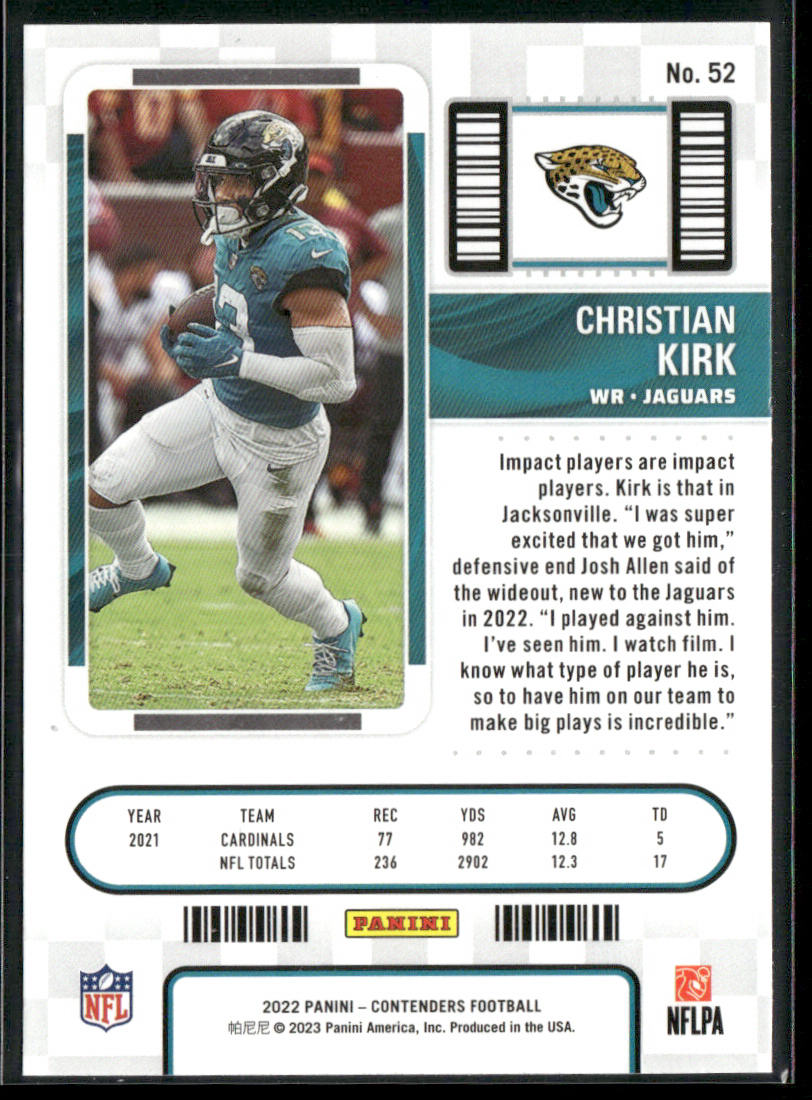Christian Kirk 2022 Panini Contenders #52 Jacksonville Jaguars