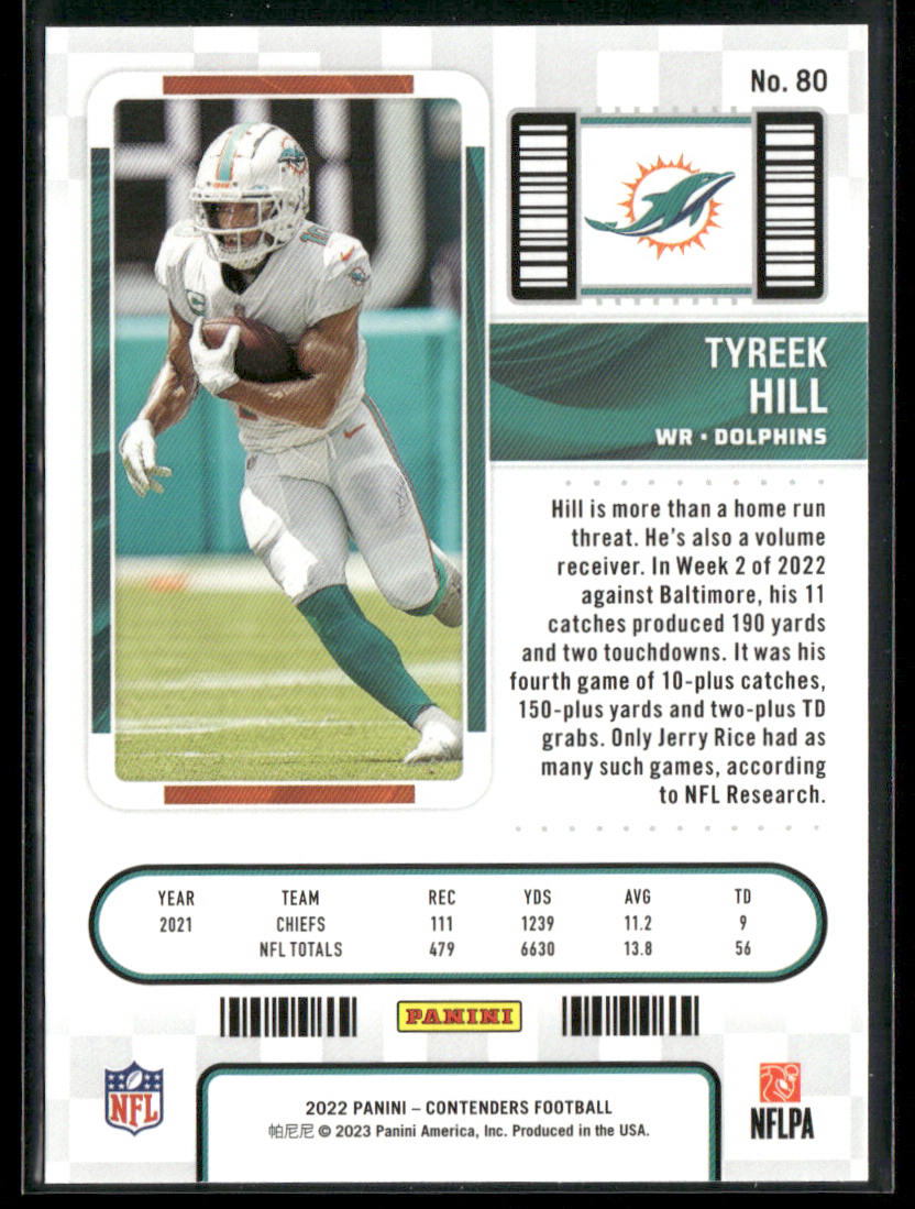 Tyreek Hill 2022 Panini Contenders #80 Miami Dolphins back