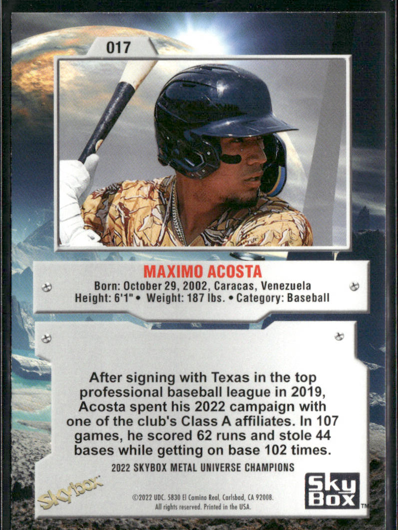 Maximo Acosta 2022 SkyBox Metal Universe Champions #017 back