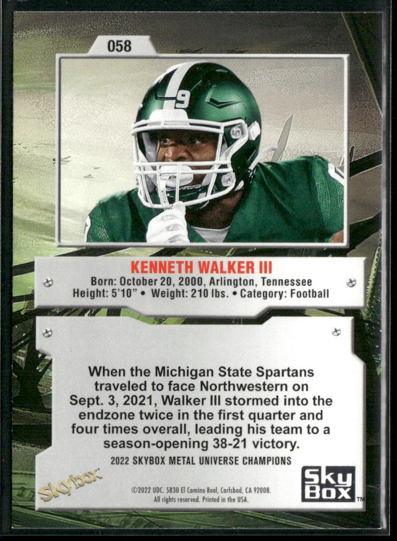 Kenneth Walker III 2022 SkyBox Metal Universe Champions #058 back