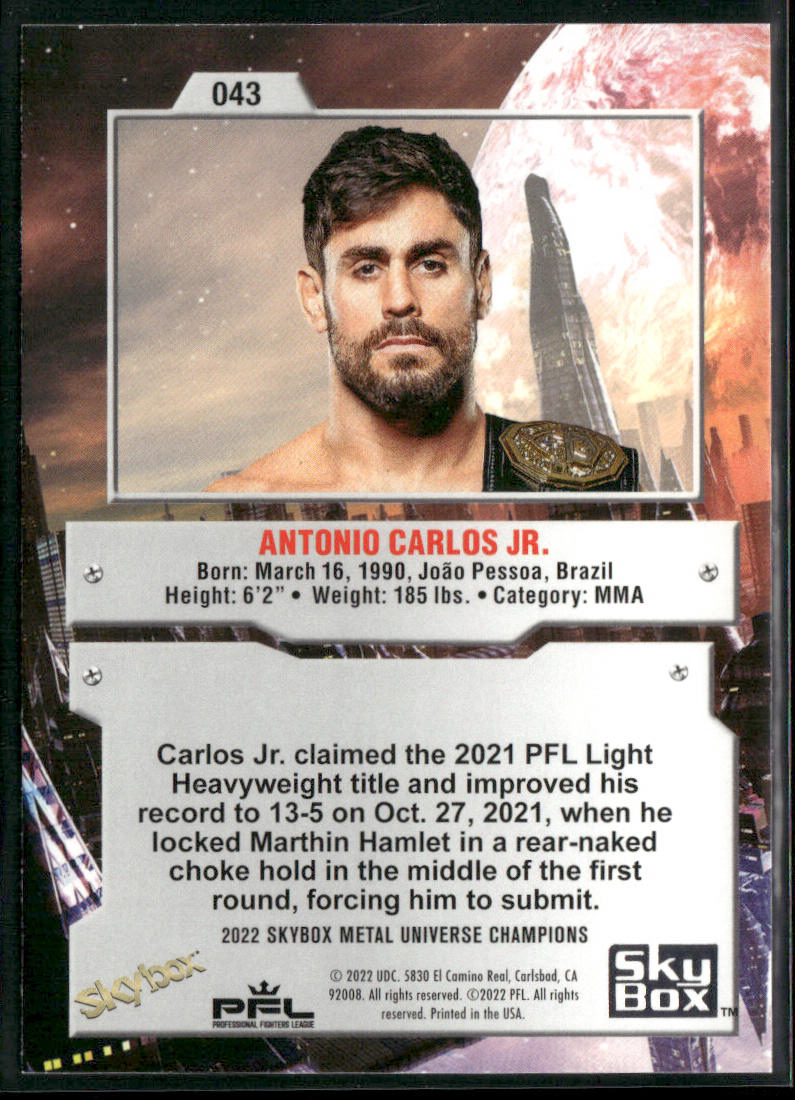 Antonio Carlos Jr. 2022 SkyBox Metal Universe Champions #043 back
