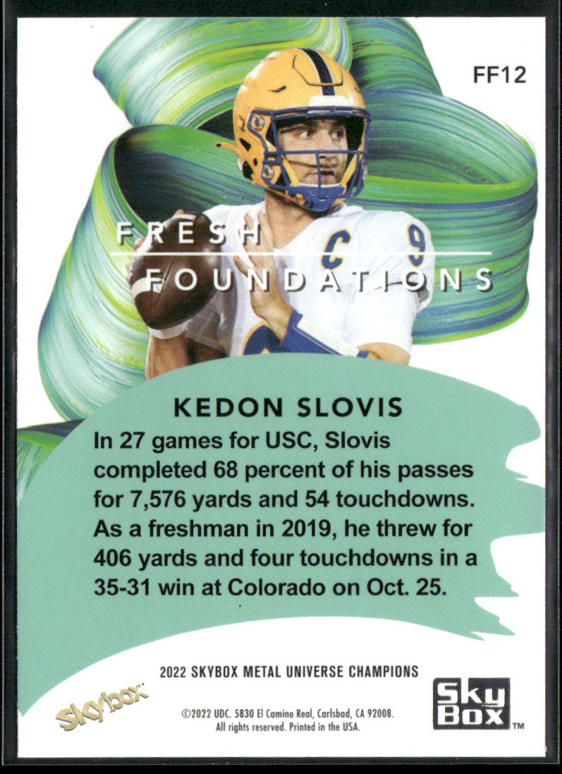 Kedon Slovis 2022 SkyBox Metal Universe Champions Fresh Foundations Aqua #FF12