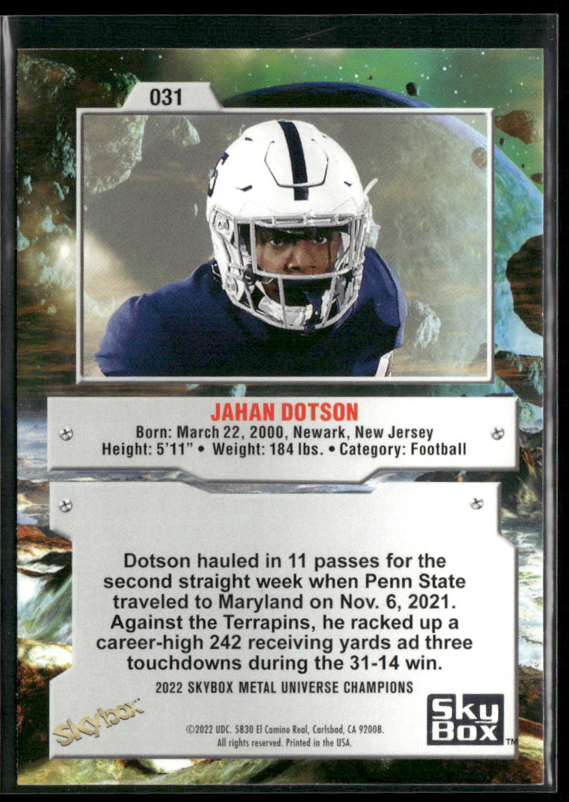 Jahan Dotson 2022 SkyBox Metal Universe Champions #031 Penn State Nittany Lions back