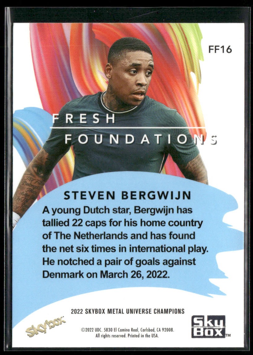 Steven Bergwijn 2022 SkyBox Metal Universe Champions Fresh Foundations #FF16 back