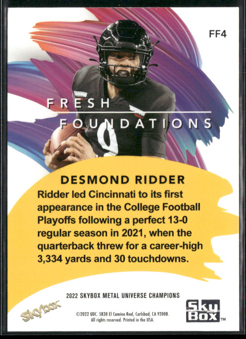 Desmond Ridder 2022 SkyBox Metal Universe Champions Fresh Foundations #FF4 back