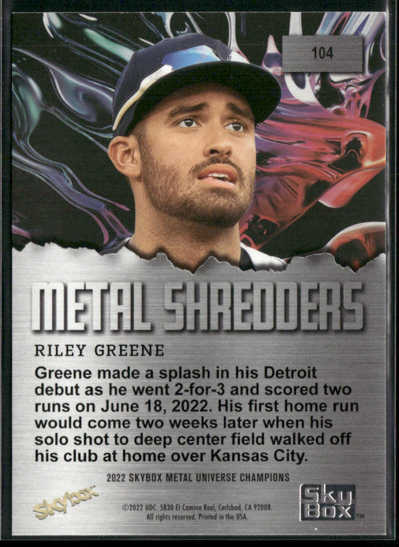 Riley Greene 2022 SkyBox Metal Universe Champions #104